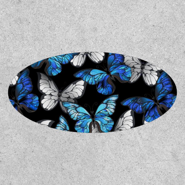 Dark Seamless Pattern with Blue Butterflies Morpho Patch (Front)