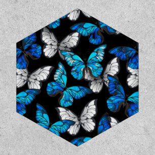 Dark Seamless Pattern with Blue Butterflies Morpho Patch