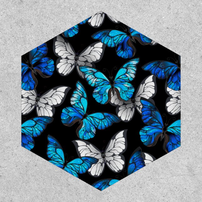 Dark Seamless Pattern with Blue Butterflies Morpho Patch (Front)