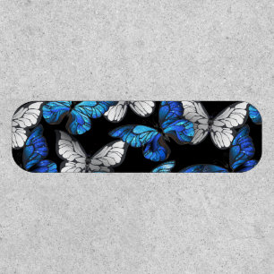 Dark Seamless Pattern with Blue Butterflies Morpho Patch