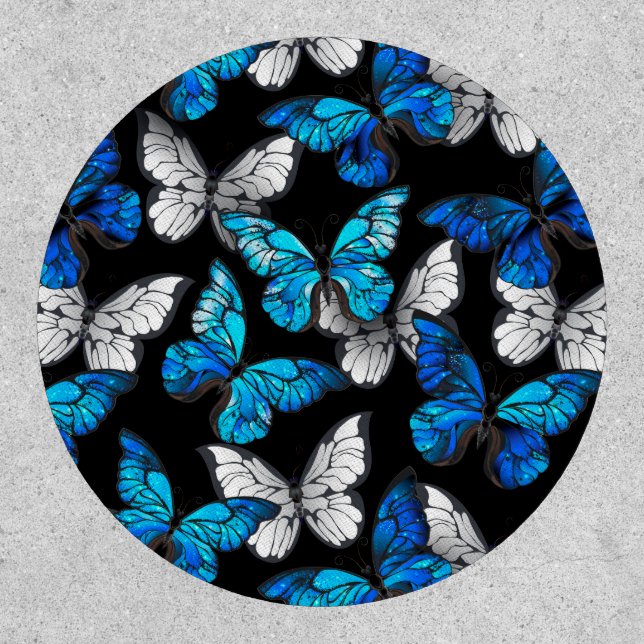 Dark Seamless Pattern with Blue Butterflies Morpho Patch (Front)