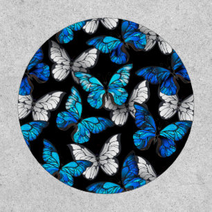 Dark Seamless Pattern with Blue Butterflies Morpho Patch