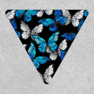 Dark Seamless Pattern with Blue Butterflies Morpho Patch