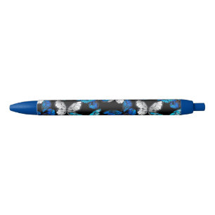 Dark Seamless Pattern with Blue Butterflies Morpho Pen
