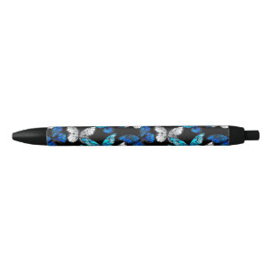 Dark Seamless Pattern with Blue Butterflies Morpho Pen