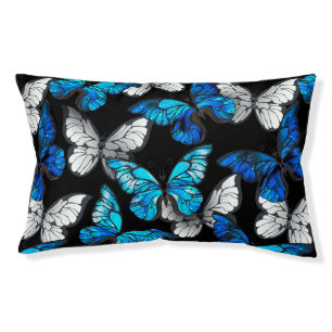 Dark Seamless Pattern with Blue Butterflies Morpho Pet Bed