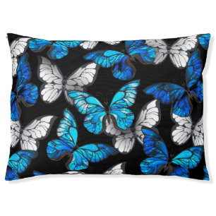 Dark Seamless Pattern with Blue Butterflies Morpho Pet Bed