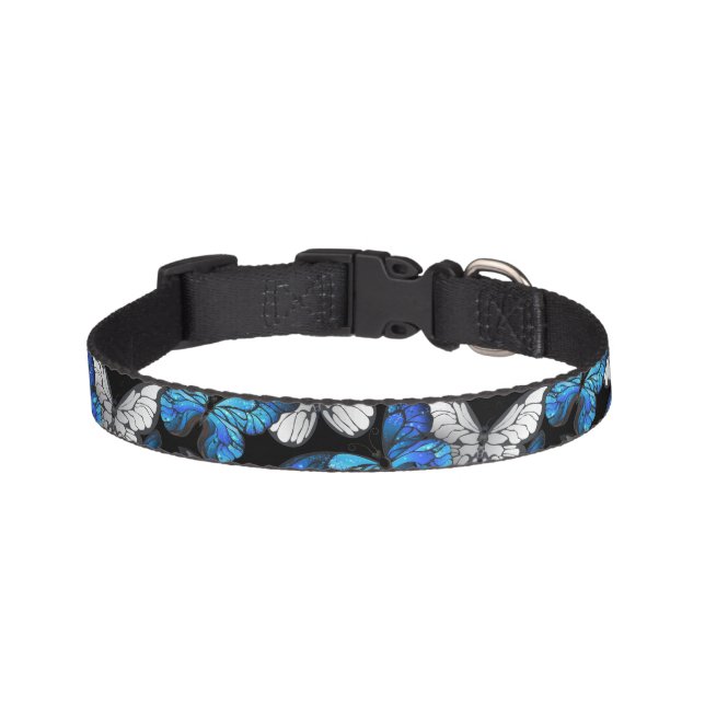 Dark Seamless Pattern with Blue Butterflies Morpho Pet Collar (Front)