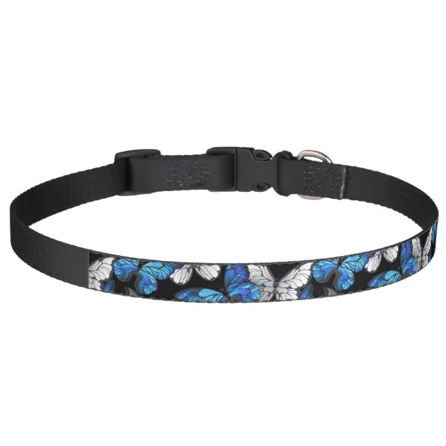 Dark Seamless Pattern with Blue Butterflies Morpho Pet Collar (Front)