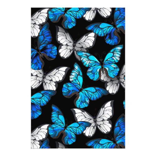 Dark Seamless Pattern with Blue Butterflies Morpho Photo Print