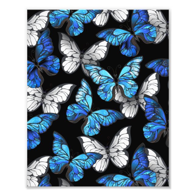 Dark Seamless Pattern with Blue Butterflies Morpho Photo Print (Front)