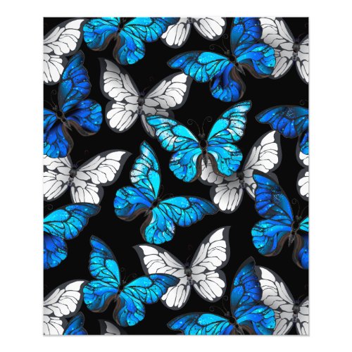 Dark Seamless Pattern with Blue Butterflies Morpho Photo Print