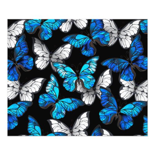 Dark Seamless Pattern with Blue Butterflies Morpho Photo Print