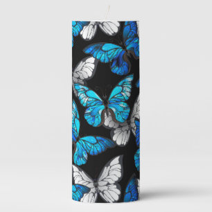 Dark Seamless Pattern with Blue Butterflies Morpho Pillar Candle