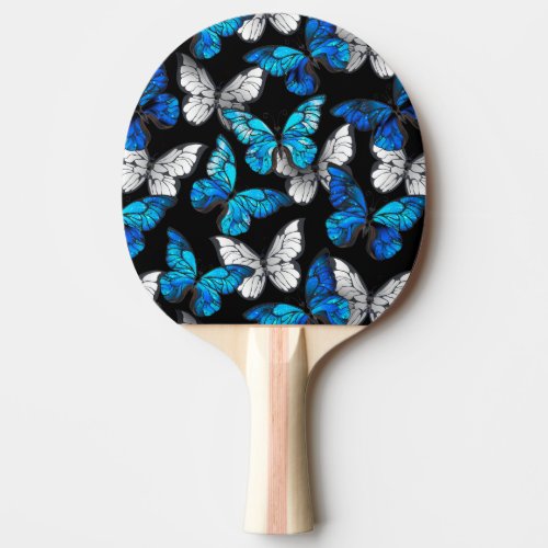 Dark Seamless Pattern with Blue Butterflies Morpho Ping Pong Paddle
