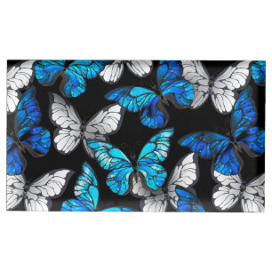 Dark Seamless Pattern with Blue Butterflies Morpho Place Card Holder