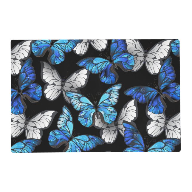 Dark Seamless Pattern with Blue Butterflies Morpho Placemat (Front)