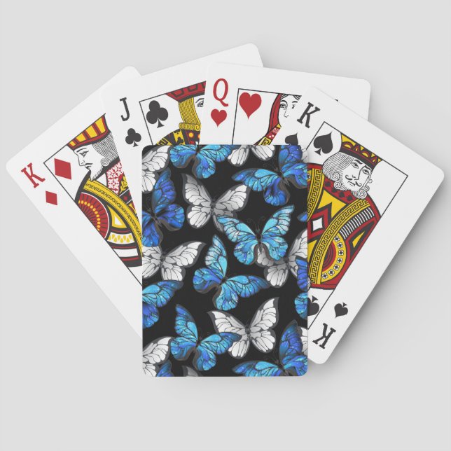 Dark Seamless Pattern with Blue Butterflies Morpho Poker Cards (Back)