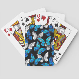 Dark Seamless Pattern with Blue Butterflies Morpho Poker Cards