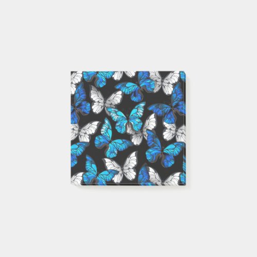 Dark Seamless Pattern with Blue Butterflies Morpho Post_it Notes