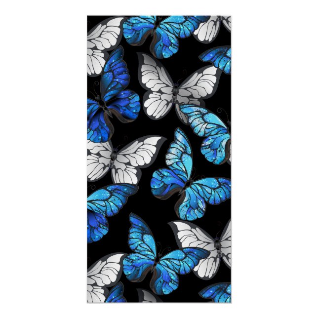 Dark Seamless Pattern with Blue Butterflies Morpho Poster (Front)