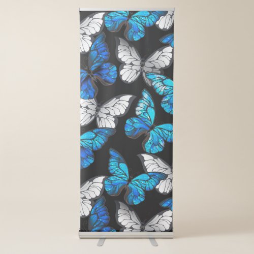 Dark Seamless Pattern with Blue Butterflies Morpho Retractable Banner