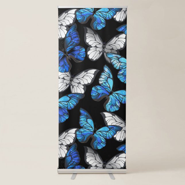 Dark Seamless Pattern with Blue Butterflies Morpho Retractable Banner (Front)