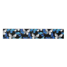 Dark Seamless Pattern with Blue Butterflies Morpho Ruler
