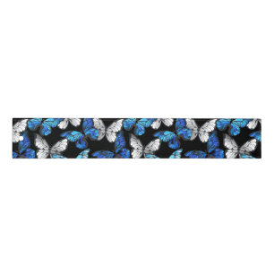 Dark Seamless Pattern with Blue Butterflies Morpho Ruler