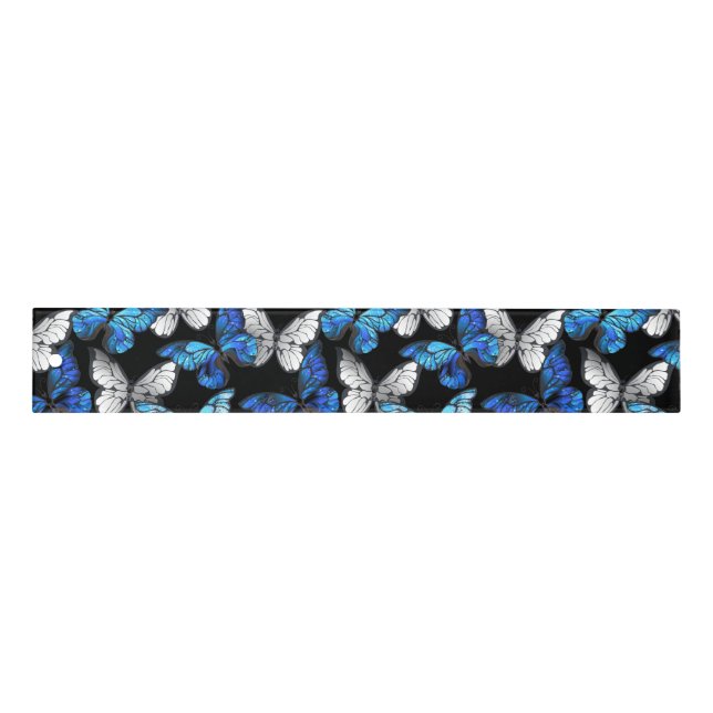 Dark Seamless Pattern with Blue Butterflies Morpho Ruler (Front)