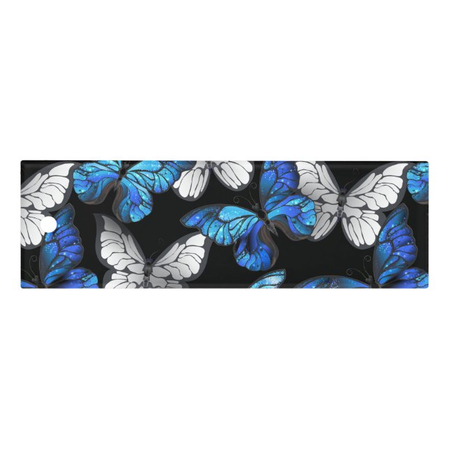 Dark Seamless Pattern with Blue Butterflies Morpho Ruler (Front)