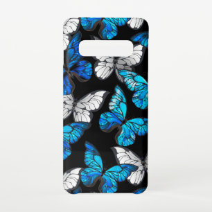 Dark Seamless Pattern with Blue Butterflies Morpho Samsung Galaxy S10 Case