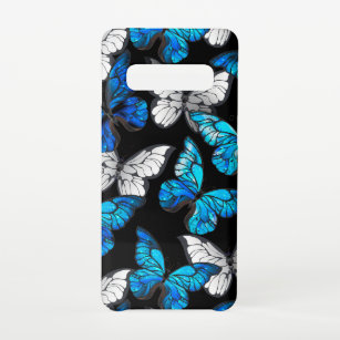Dark Seamless Pattern with Blue Butterflies Morpho Samsung Galaxy S10 Case