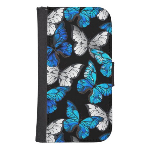 Dark Seamless Pattern with Blue Butterflies Morpho Galaxy S4 Wallet Case