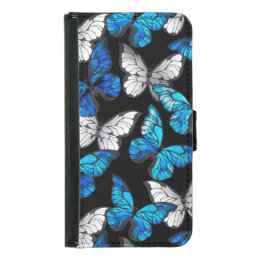 Dark Seamless Pattern with Blue Butterflies Morpho Samsung Galaxy S5 Wallet Case
