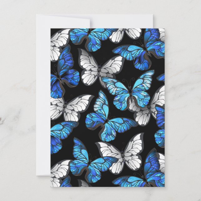 Dark Seamless Pattern with Blue Butterflies Morpho Save The Date (Front)