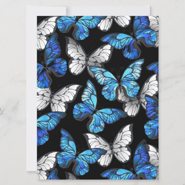 Dark Seamless Pattern with Blue Butterflies Morpho Save The Date (Front)