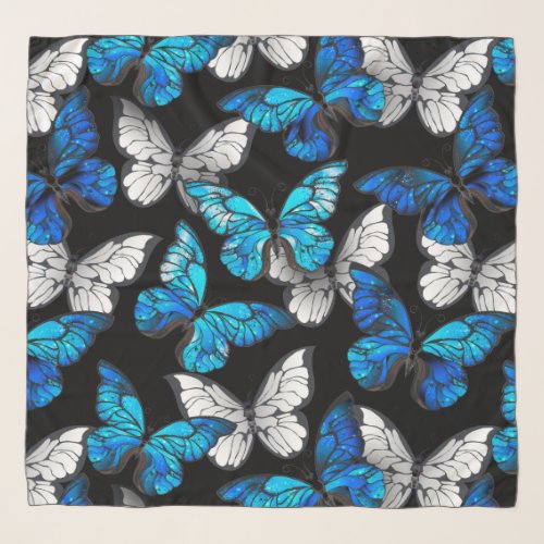 Dark Seamless Pattern with Blue Butterflies Morpho Scarf