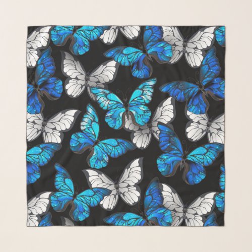 Dark Seamless Pattern with Blue Butterflies Morpho Scarf