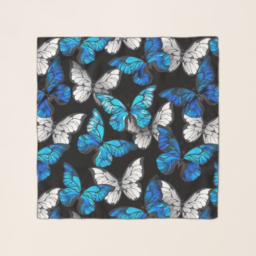 Dark Seamless Pattern with Blue Butterflies Morpho Scarf