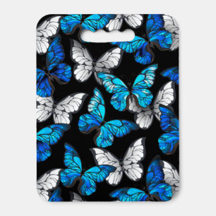 Dark Seamless Pattern with Blue Butterflies Morpho Seat Cushion
