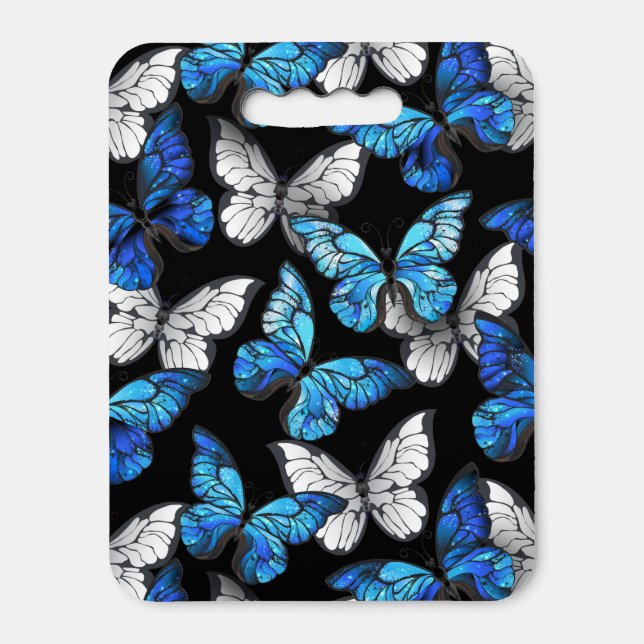 Dark Seamless Pattern with Blue Butterflies Morpho Seat Cushion (Front Vertical)