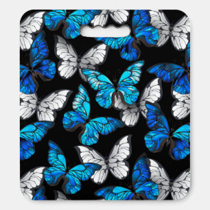 Dark Seamless Pattern with Blue Butterflies Morpho Seat Cushion