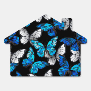 Dark Seamless Pattern with Blue Butterflies Morpho Sign