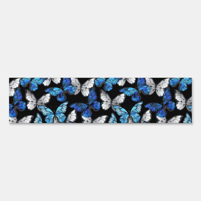 Dark Seamless Pattern with Blue Butterflies Morpho Sign (Front)