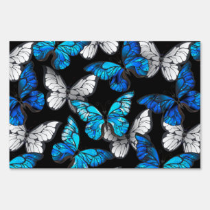 Dark Seamless Pattern with Blue Butterflies Morpho Sign