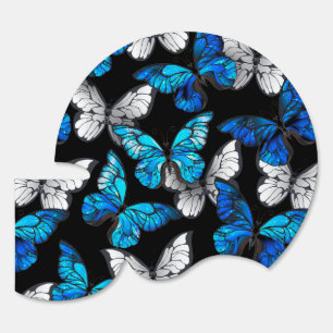 Dark Seamless Pattern with Blue Butterflies Morpho Sign