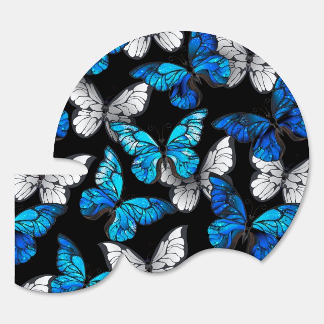 Dark Seamless Pattern with Blue Butterflies Morpho Sign (Front)