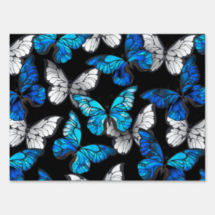 Dark Seamless Pattern with Blue Butterflies Morpho Sign