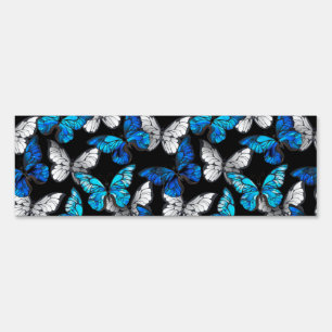 Dark Seamless Pattern with Blue Butterflies Morpho Sign